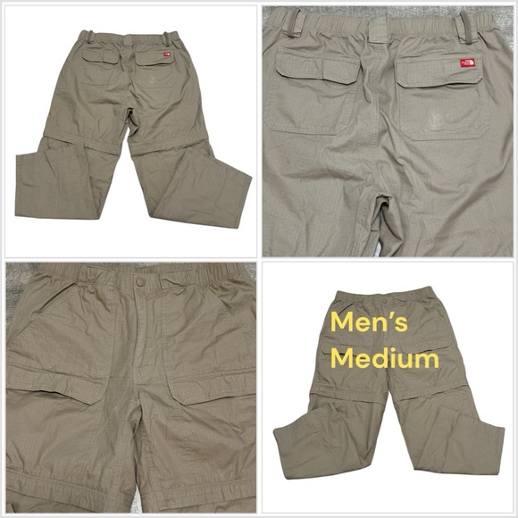 Mens North Face Medium Convertible Pants Zip Off Shorts Tan Stretch Trail Active - Picture 1 of 11
